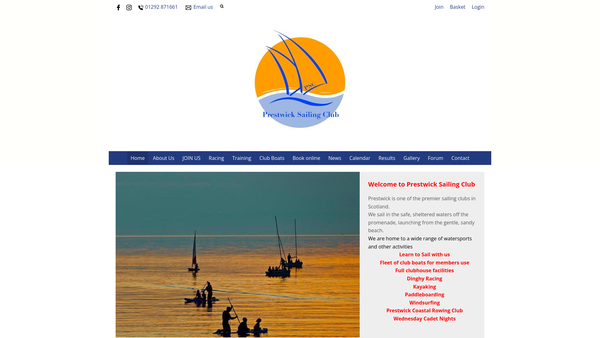 Screenshot of the Prestwick Sailing Club website