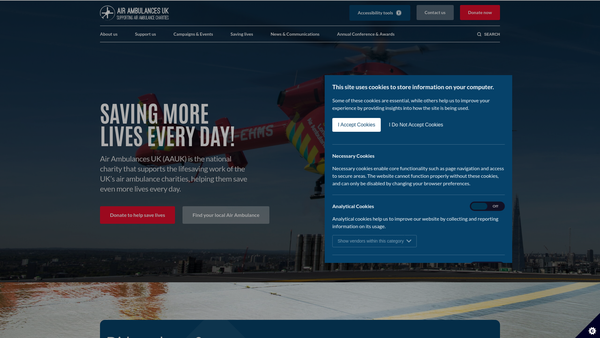 Screenshot of the Association of Air Ambulances (Charity) Ltd website