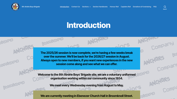 Screenshot of the 8th Airdrie Boys Brigade website