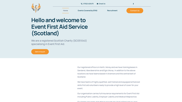 Screenshot of the Event First Aid Service (Scotland) website