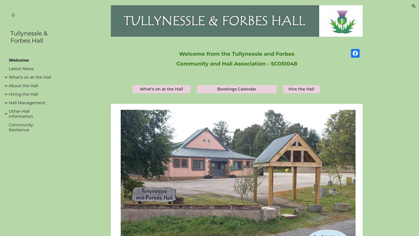 Screenshot of the Tullynessle & Forbes Community & Hall Association (SCIO) website