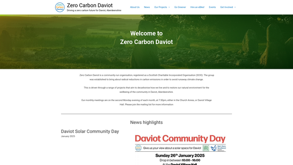 Screenshot of the Zero Carbon Daviot website