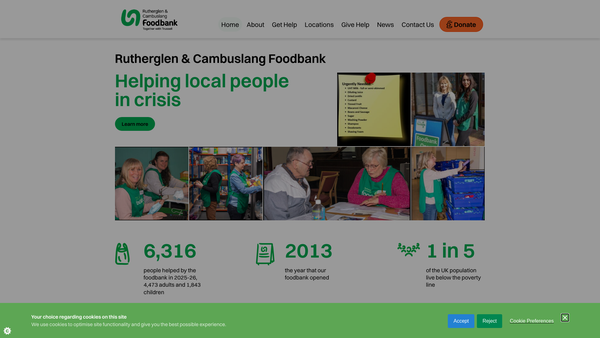 Screenshot of the Rutherglen and Cambuslang Foodbank (SCIO) website