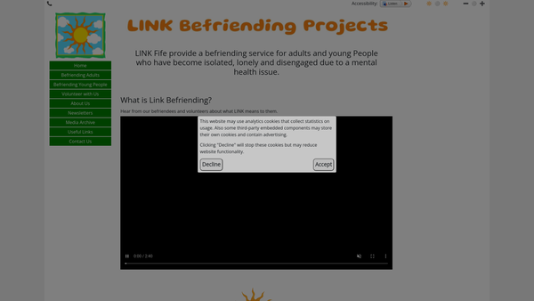 Screenshot of the LINK- Fife Mental Health Befriending Projects SCIO website