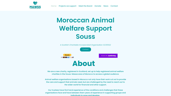 Screenshot of the Moroccan Animal Welfare Support Souss SCIO website