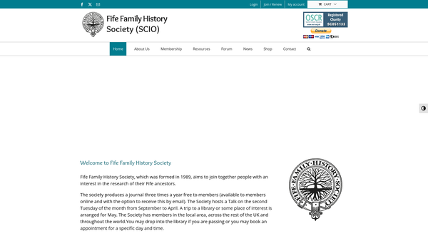 Screenshot of the Fife Family History Society (SCIO) website