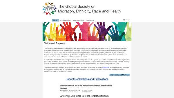 Screenshot of the The Global Society on Migration, Ethnicity, Race and Health website