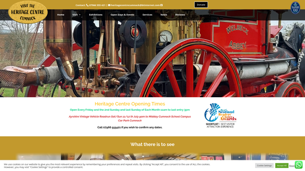 Screenshot of the Vintage Vehicle Village (Heritage Centre) Cumnock website