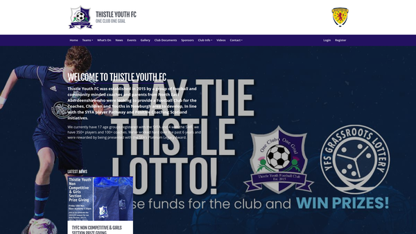 Screenshot of the Thistle Youth Football Club website