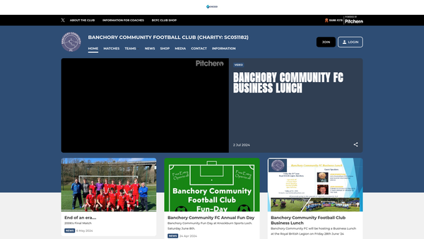 Screenshot of the Banchory Community Football Club website