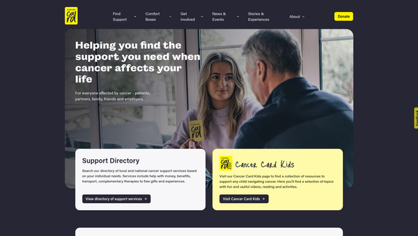 Screenshot of the Cancer Card website