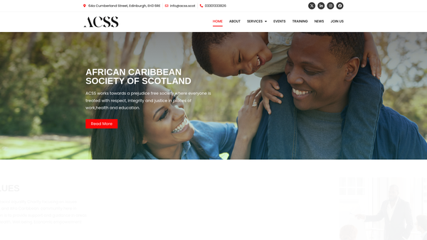 Screenshot of the African Caribbean Society of Scotland website