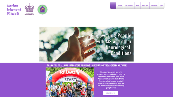 Screenshot of the Aberdeen Independent Multiple Sclerosis SCIO website