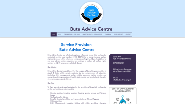 Screenshot of the Bute Advice Centre SCIO website