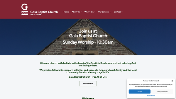 Screenshot of the Galashiels Baptist Church SCIO website