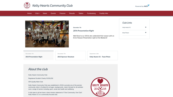 Screenshot of the Kelty Hearts Community Club website