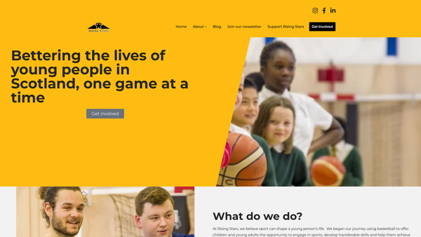 Screenshot of the Rising Stars (Charity) website