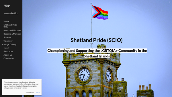 Screenshot of the Shetland Pride (SCIO) website