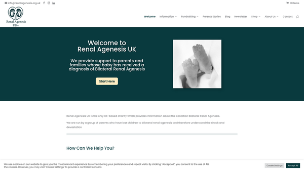 Screenshot of the Renal Agenesis UK website