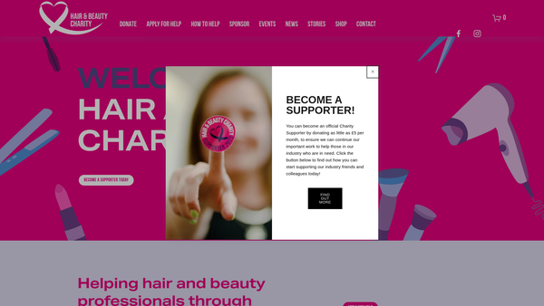 Screenshot of the Hair and Beauty Charity website