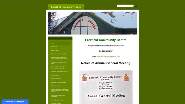 Screenshot of the Larkfield Community Centre (SCIO) website