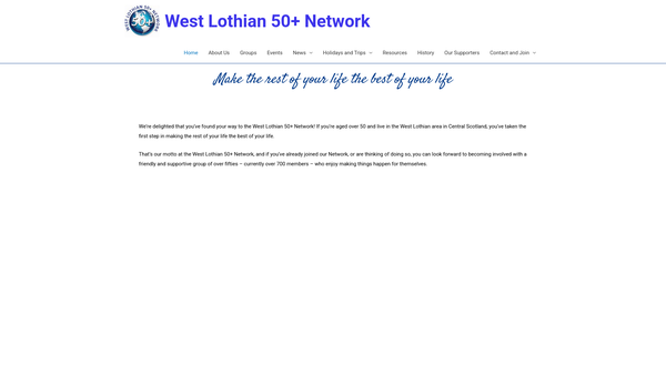 Screenshot of the West Lothian 50+ Network (SCIO) website