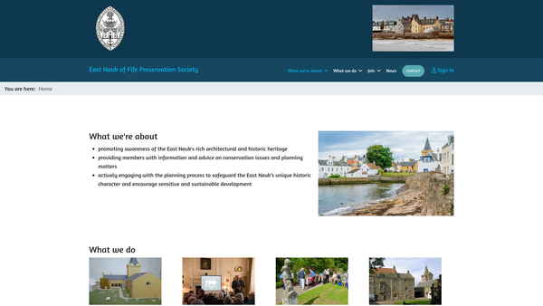 Screenshot of the East Neuk of Fife Preservation Society (SCIO) website