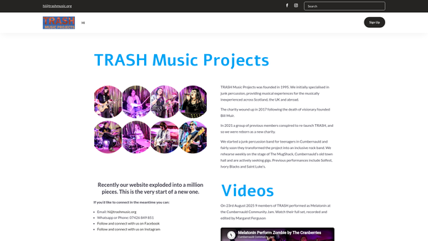 Screenshot of the TRASH Music Projects Ltd website