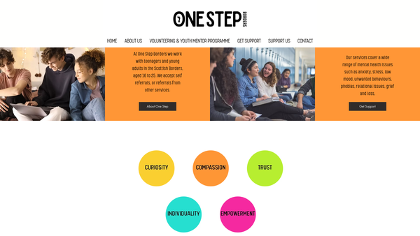 Screenshot of the One Step Borders SCIO website