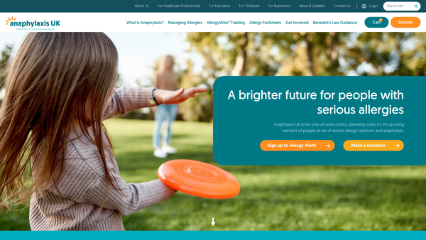 Screenshot of the Anaphylaxis UK website