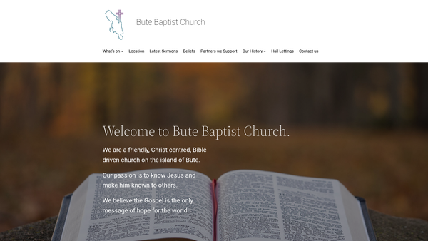 Screenshot of the Bute Baptist Church website