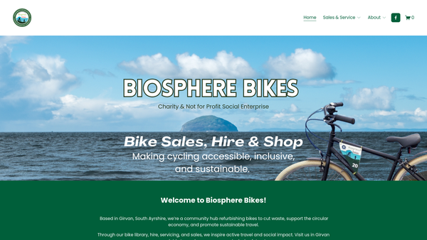 Screenshot of the Biosphere Bikes website