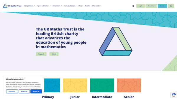 Screenshot of the United Kingdom Mathematics Trust website