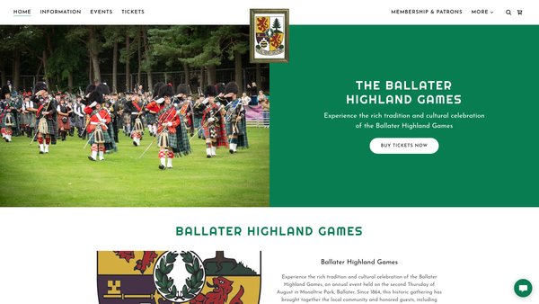 Screenshot of the Ballater Highland Games website
