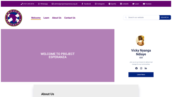 Screenshot of the Project Esperanza SCIO website