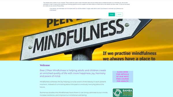 Screenshot of the Peer 2 Peer Mindfulness website