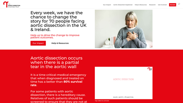 Screenshot of the The Aortic Dissection Charitable Trust website