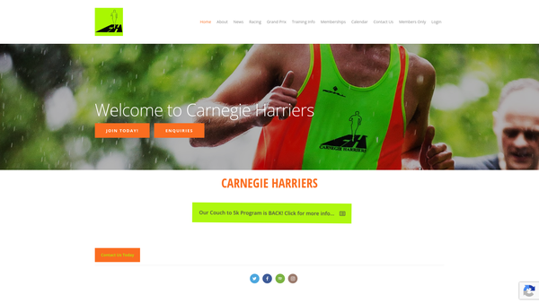 Screenshot of the Carnegie Harriers website
