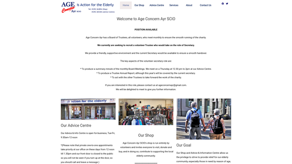 Screenshot of the Age Concern Ayr SCIO website