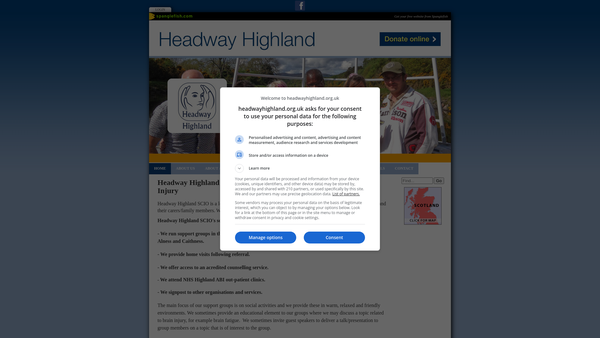 Screenshot of the Headway Highland SCIO website