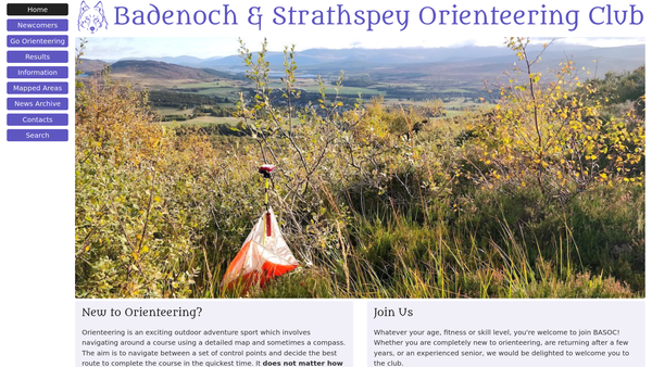 Screenshot of the Badenoch and Strathspey Orienteering Club website
