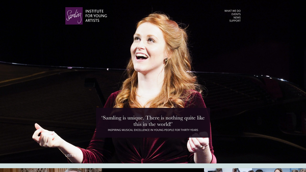 Screenshot of the Samling Institute for Young Artists website