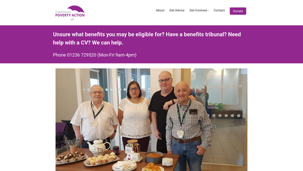 Screenshot of the Cumbernauld Poverty Action (SCIO) website