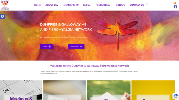 Screenshot of the Dumfries & Galloway ME and Fibromyalgia Network [SCIO] website