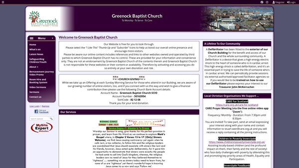 Screenshot of the Greenock Baptist Church SCIO website