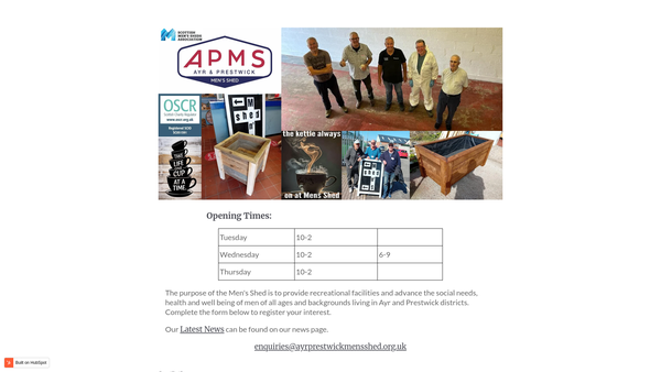 Screenshot of the Ayr & Prestwick Men's Shed website