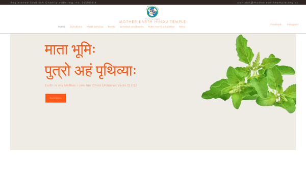 Screenshot of the Mother Earth Hindu Temple, Glasgow website
