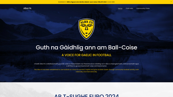 Screenshot of the Alba Football Alliance website