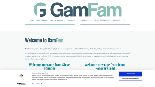 Screenshot of the GamFam website