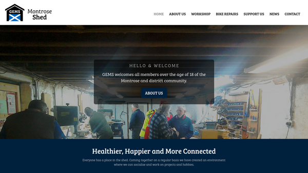 Screenshot of the GEMS Mens' Shed, Montrose website
